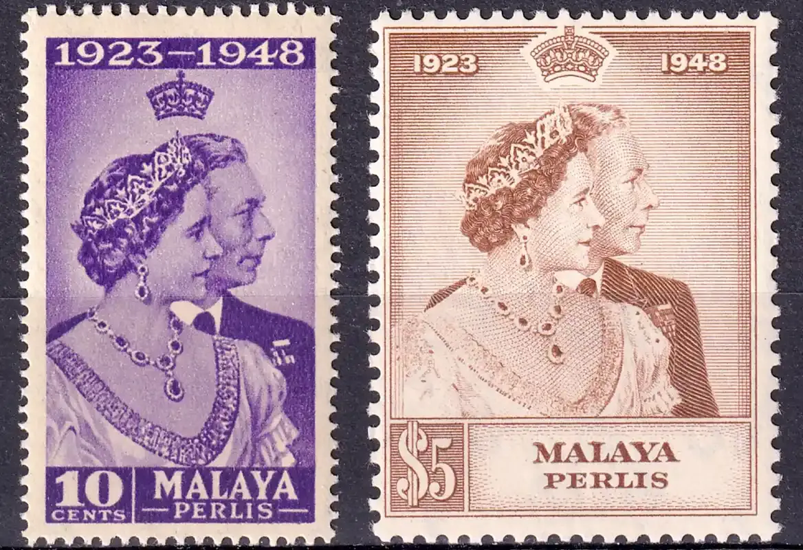 Malaya Perlis 1948 Royal Wedding Silver Anniversary (2v). MNH(**) Malaya Perlis 1948 Royal Wedding Silver Anniversary (2v). MNH(**)