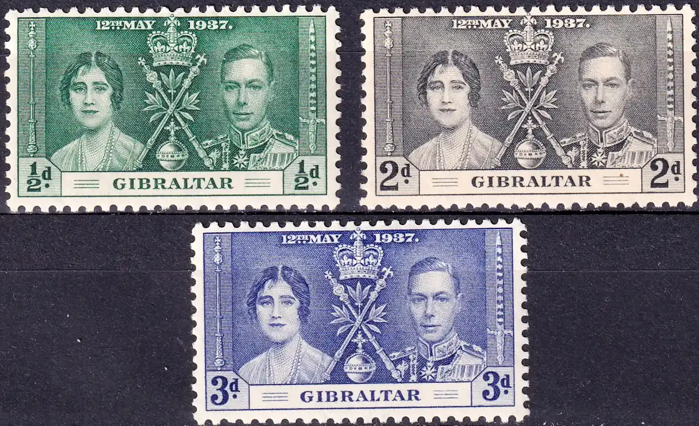 Gibraltar 1937 King George VI Coronation (3v). MH(*) Gibraltar 1937 King George VI Coronation (3v). MH(*)