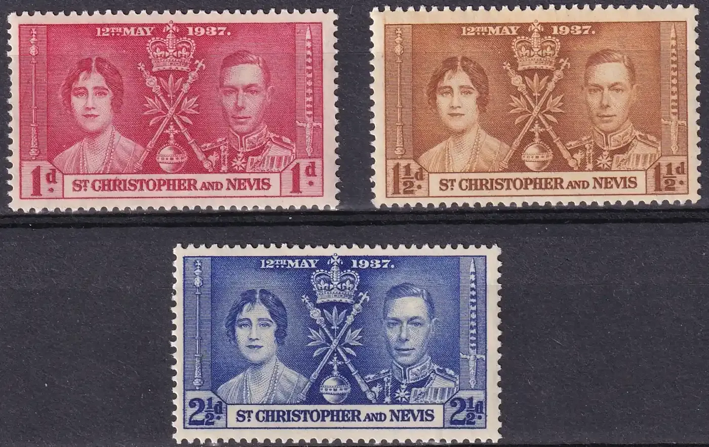 St. Kitts Nevis 1937 The Coronation of King George VI and Queen Elizabeth, Inscription "St. Christopher and Nevis" (3v). MNH(**)