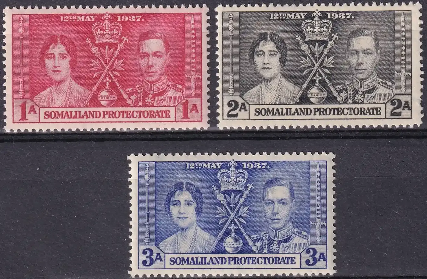 British Somaliland 1937 KVGI, Coronation of King George VI and Queen Elizabeth. MLH(*) British Somaliland 1937 KVGI, Coronation of King George VI and Queen Elizabeth. MLH(*)