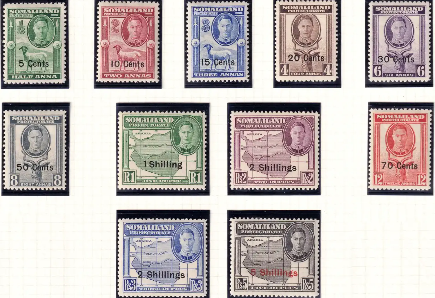 British Somaliland 1951 KGVI Surcharged Stamps MLH(*) British Somaliland 1951 KGVI Surcharged Stamps MLH(*)