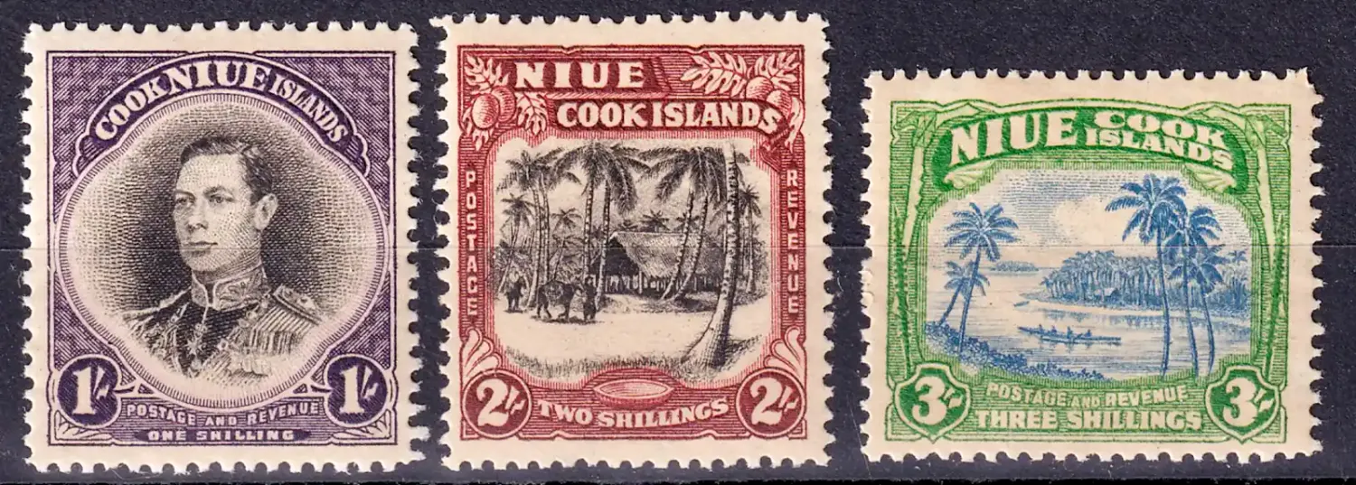 Niue 1938 KGVI Definitive Issue - Inscription: "NIUE COOK ISLANDS" (3v) MNH(**) Niue 1938 KGVI Definitive Issue - Inscription: "NIUE COOK ISLANDS" (3v) MNH(**)