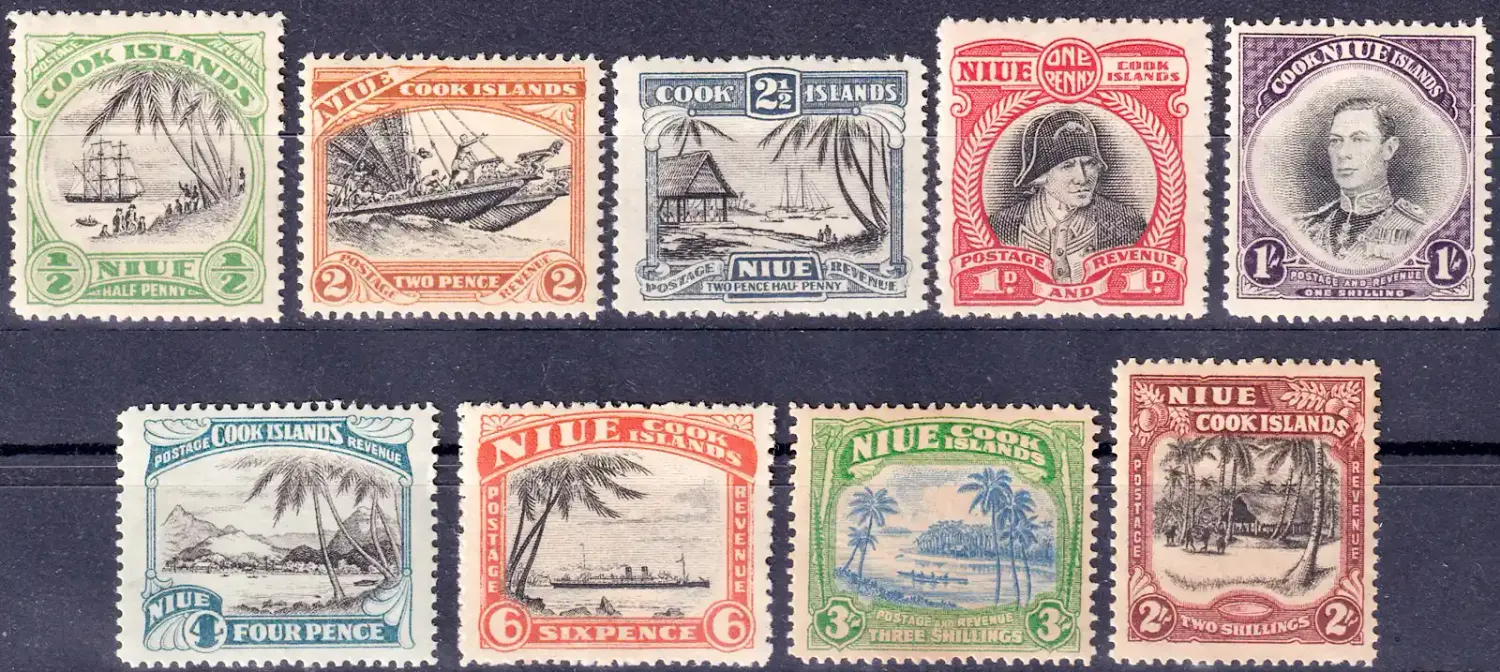 Niue 1944 KGVI Definitive Issue - Different Watermark (3v) MNH(**) Niue 1944 KGVI Definitive Issue - Different Watermark (3v) MNH(**)