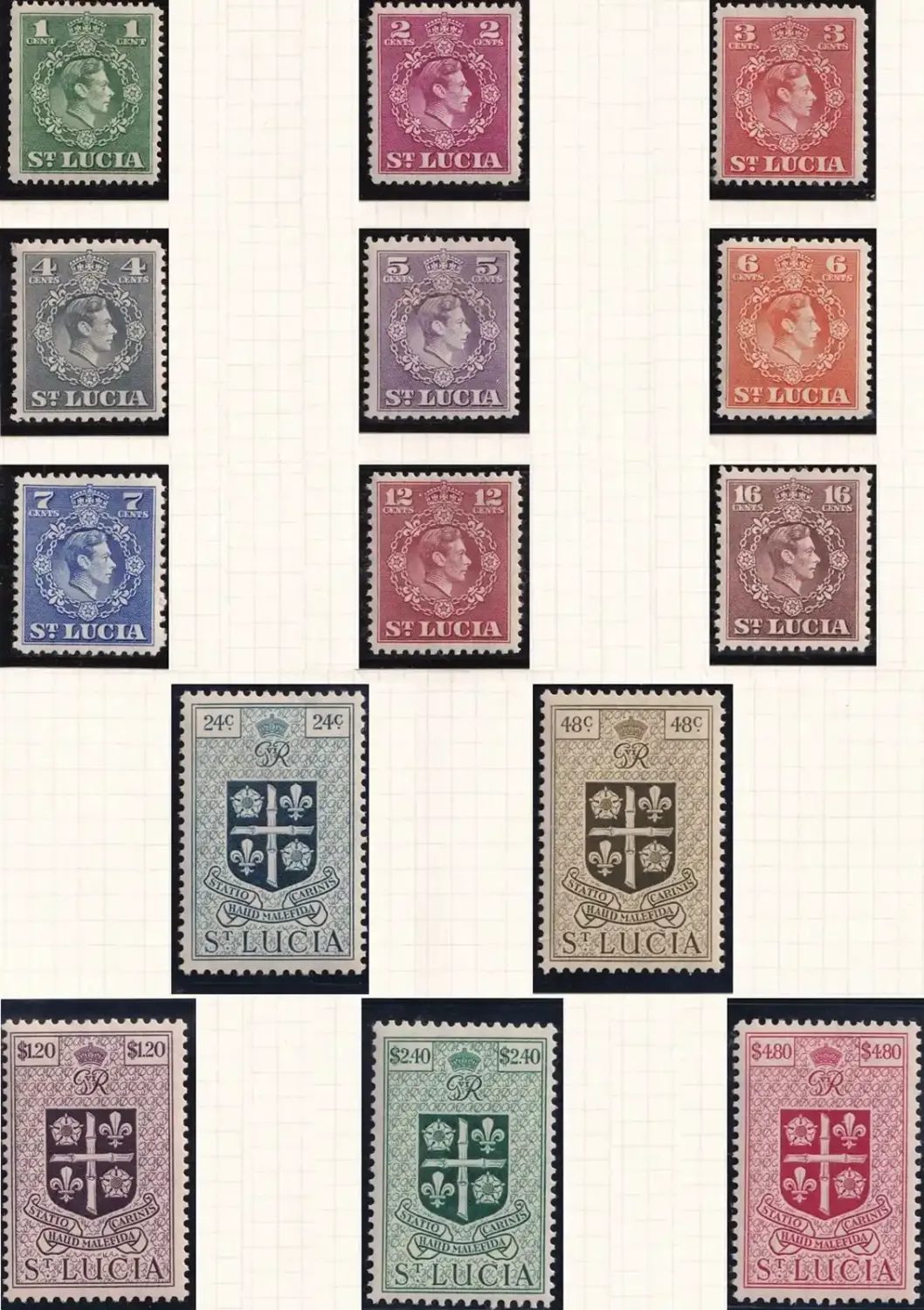 St. Lucia 1949 KGVI New Currency (14v)-MLH(*) St. Lucia 1949 KGVI New Currency (14v)-MLH(*)