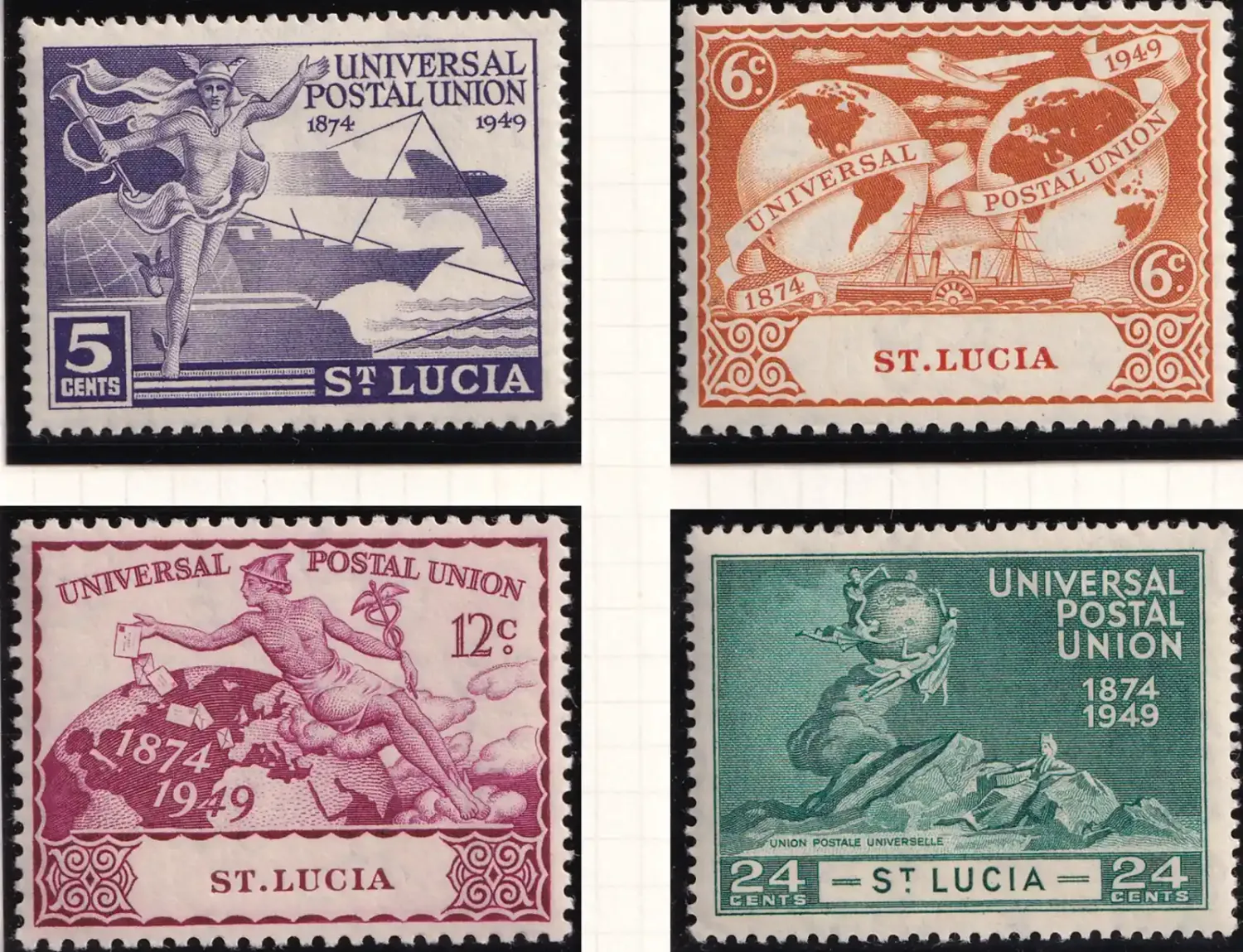 St. Lucia 1949 The 75th Anniversary of U.P.U. (4v)-MLH(*) St. Lucia 1949 The 75th Anniversary of U.P.U. (4v)-MLH(*)
