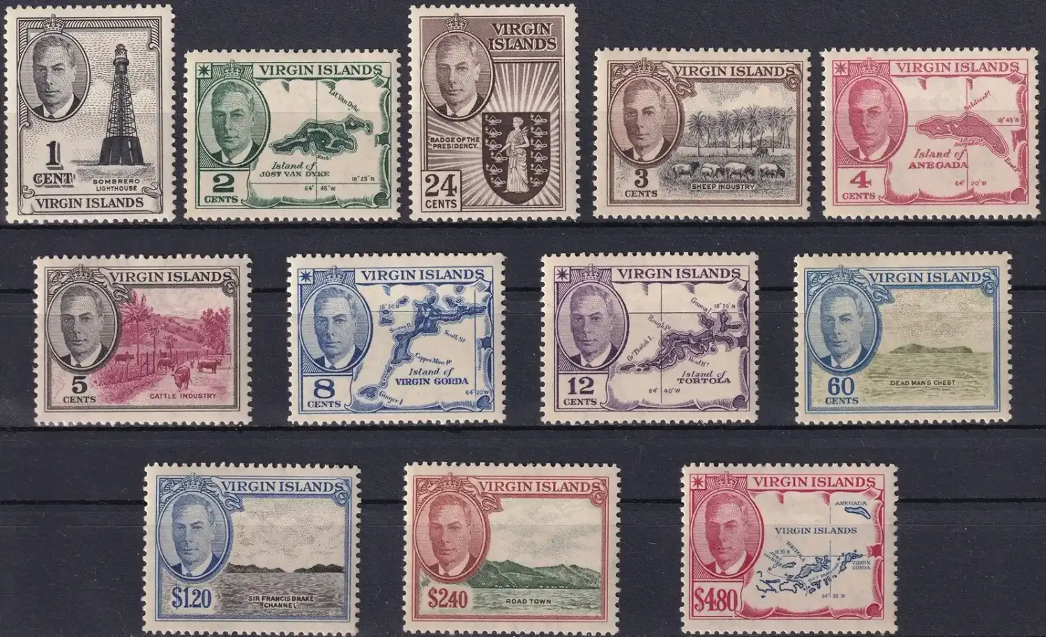 British Virgin Islands 1952 KGVI Definitive Issues. MLH(*) British Virgin Islands 1952 KGVI Definitive Issues. MLH(*)
