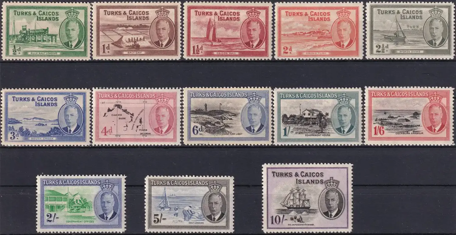 Turks And Caicos Islands 1950 KGVI Local Motives. MLH(*) Turks And Caicos Islands 1950 KGVI Local Motives. MLH(*)