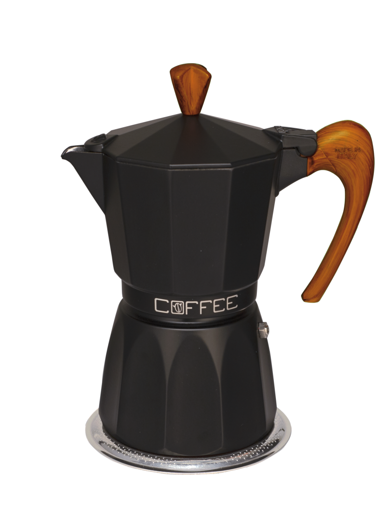 Black with Wood Espresso Moka Pot