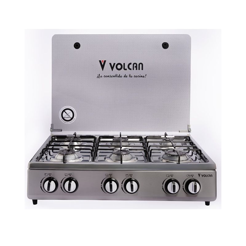 Estufa Volcan Mesa 62117 6 Hornillas Tapa De Vidrio Inox