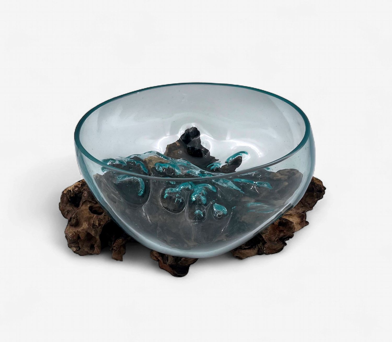 Glass Bowl on Teak  Vessel Small