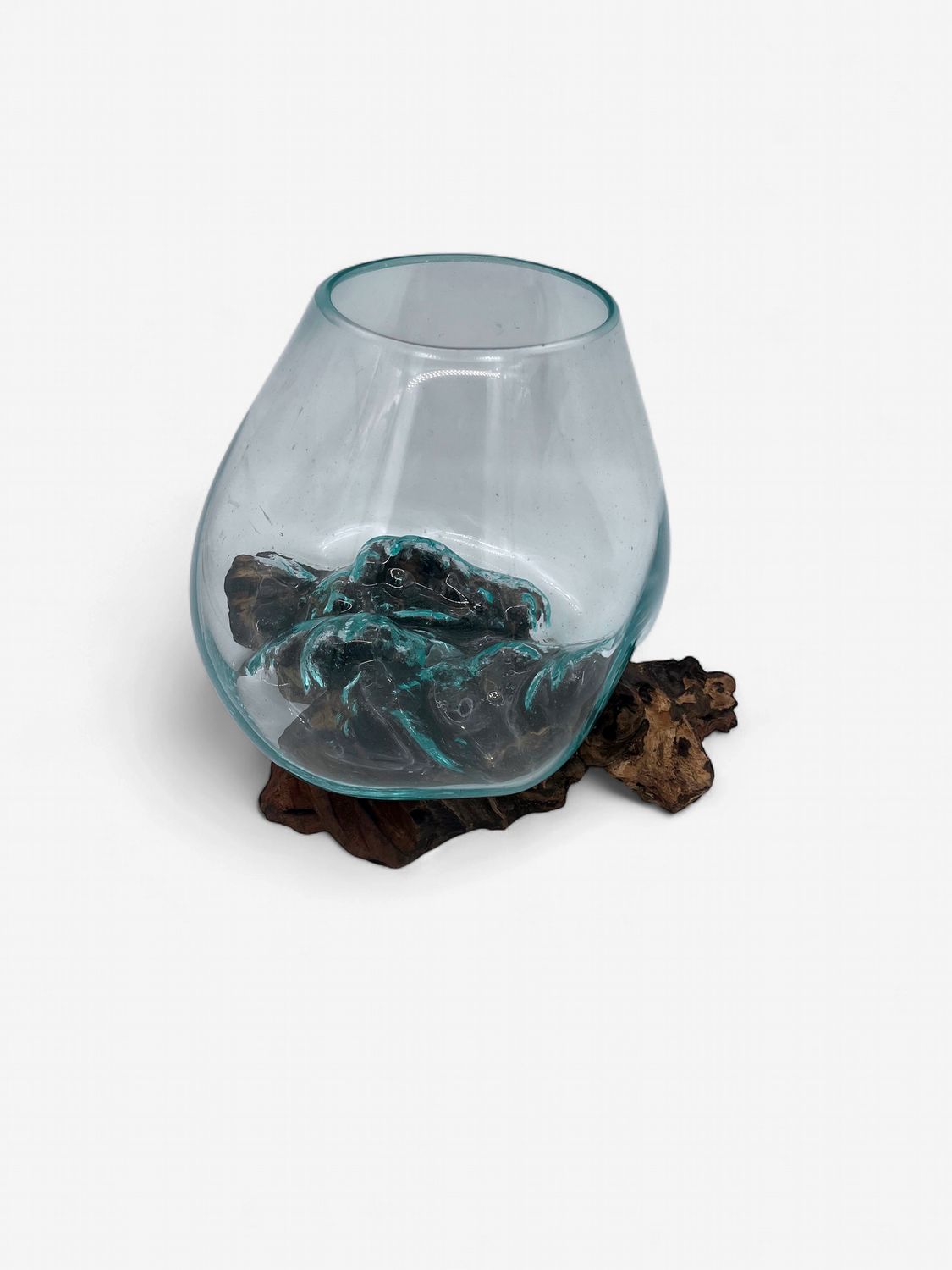 Glass Bowl on Teak Vessel Large