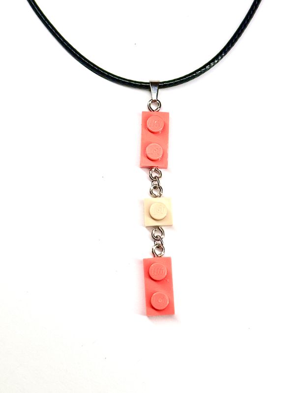 Collier pendentif long Corail et Beige