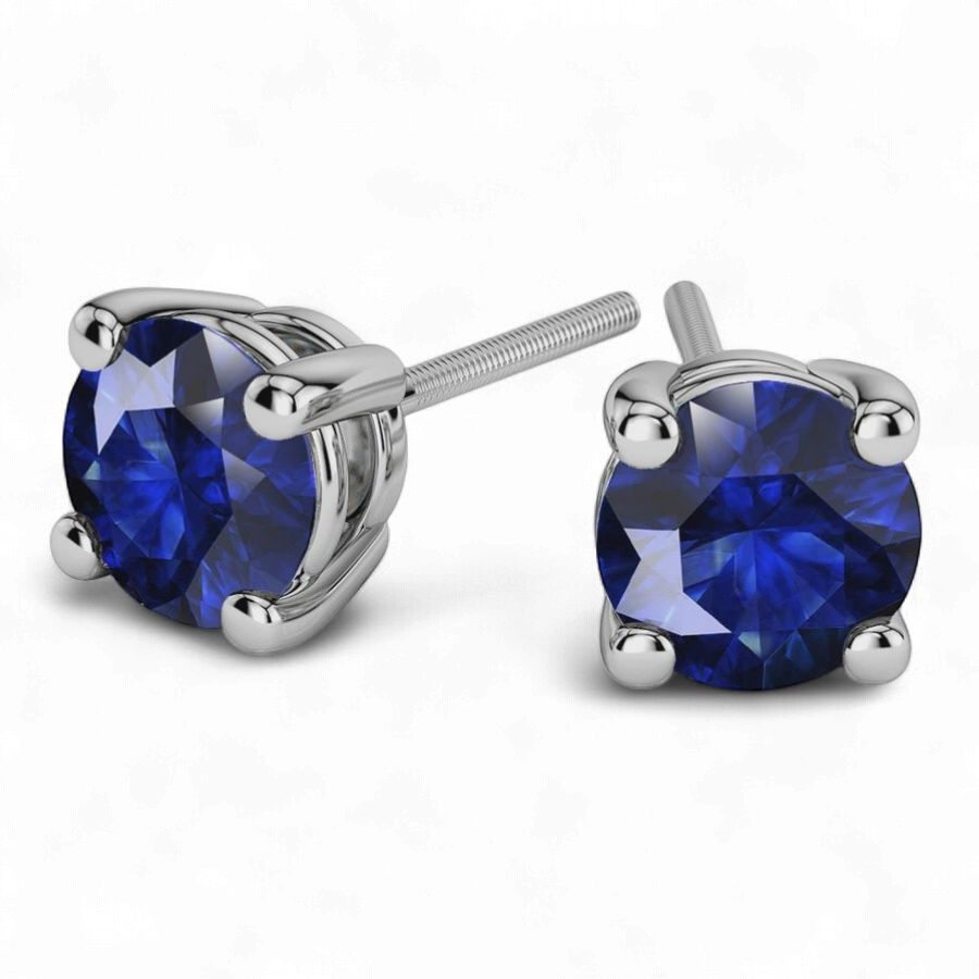 Round Sapphire Gemstone Earrings In White Gold