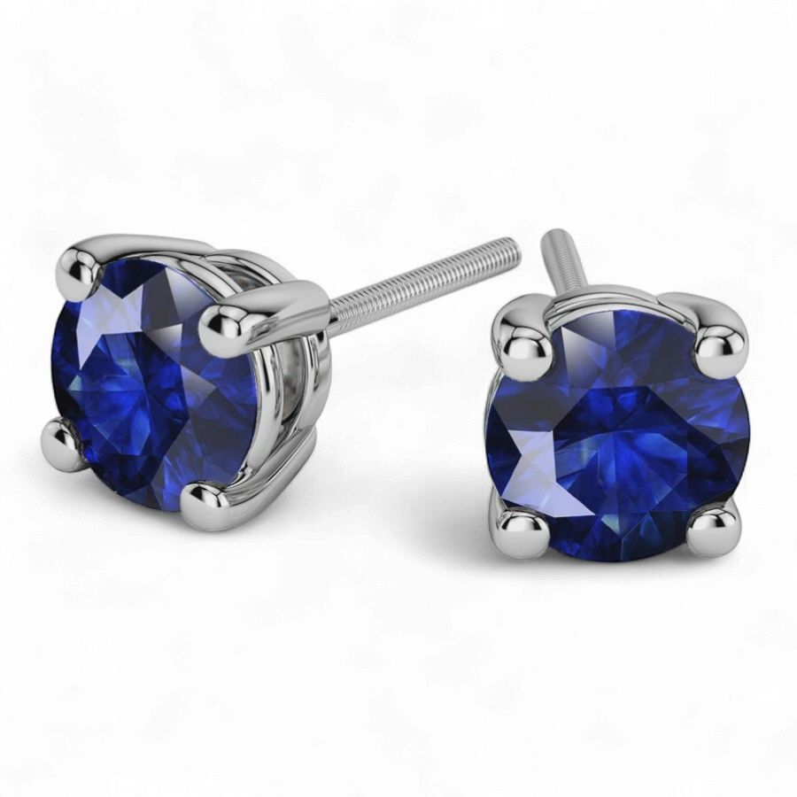 Round Sapphire Gemstone Earrings In White Gold