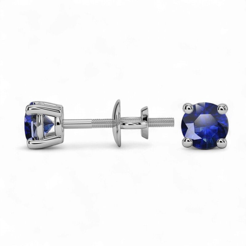 Round Sapphire Gemstone Earrings In White Gold
