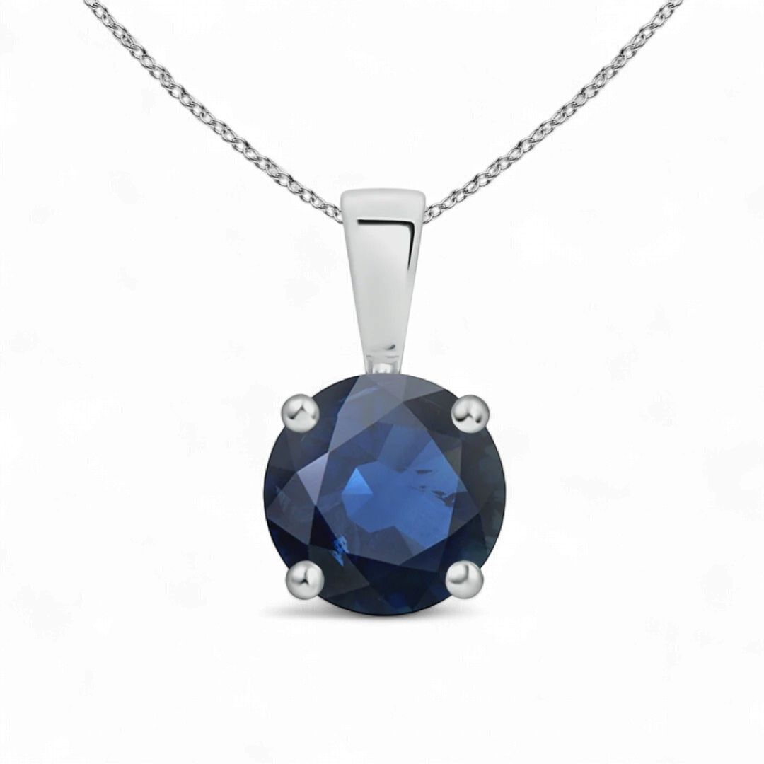 Classic Prong-Set Round Blue Sapphire Solitaire Pendant