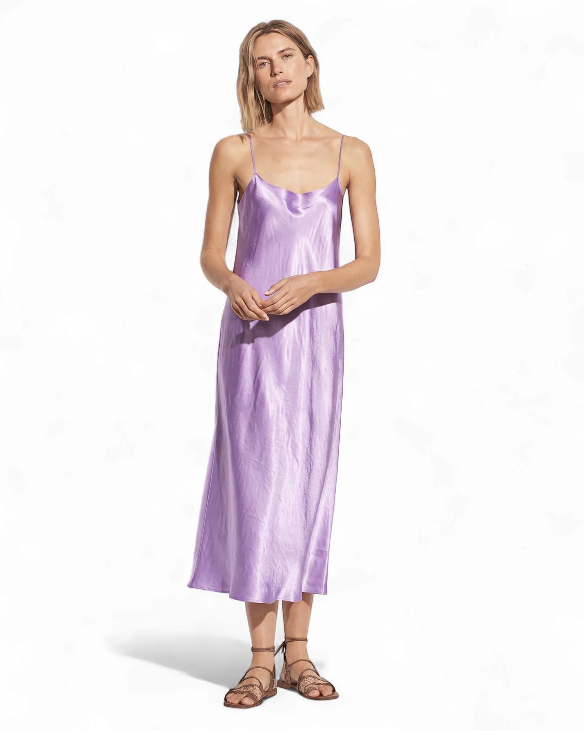 Satin Slip Dress, Colour: LILAC, Size: XS