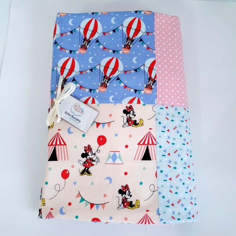CLEARANCE SALE - Baby pink "Minnie Mouse" patchwork Cot quilt + toddler pillowcase
