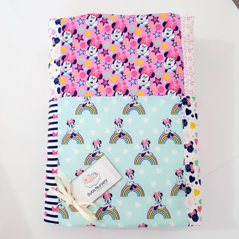 CLEARANCE SALE - Handmade Minnie Mouse Patchwork Cot quilt + toddler pillowcase