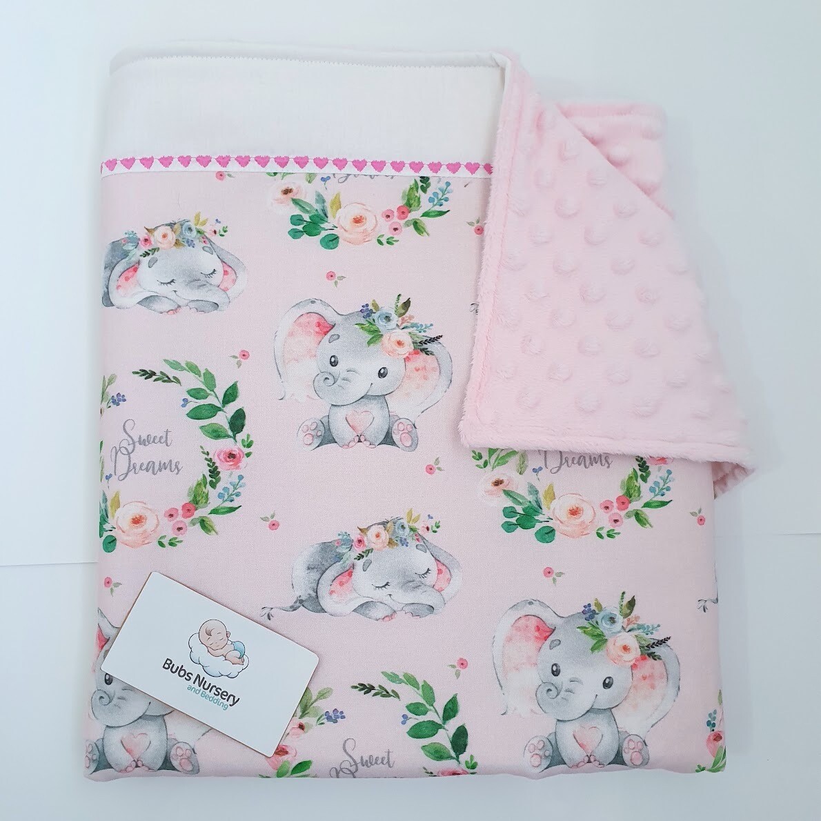 "Sweet Dreams" Elephant theme Cradle/Pram blanket with Minky dot.