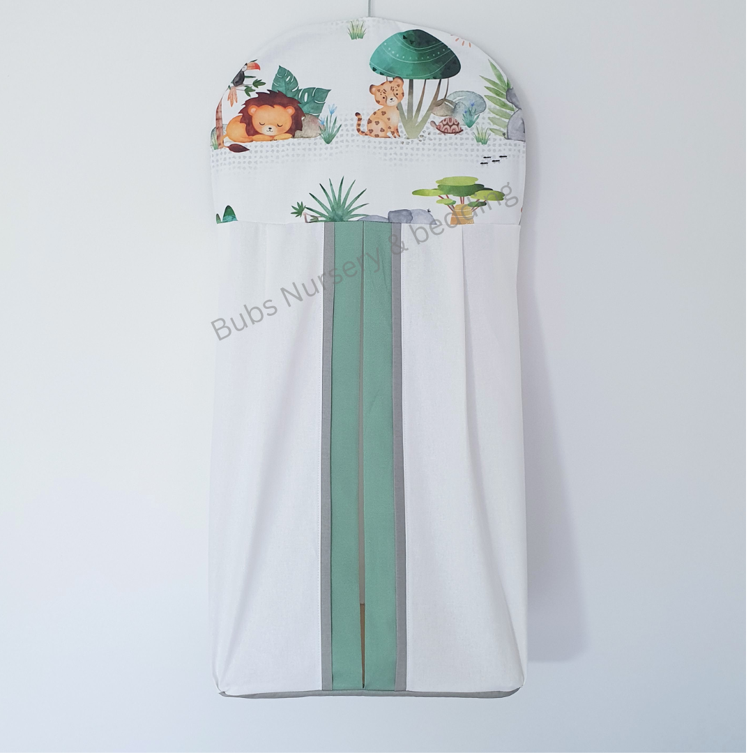 New Gender neutral handmade "Safari Animals" Nappy stacker - White, Grey + Green