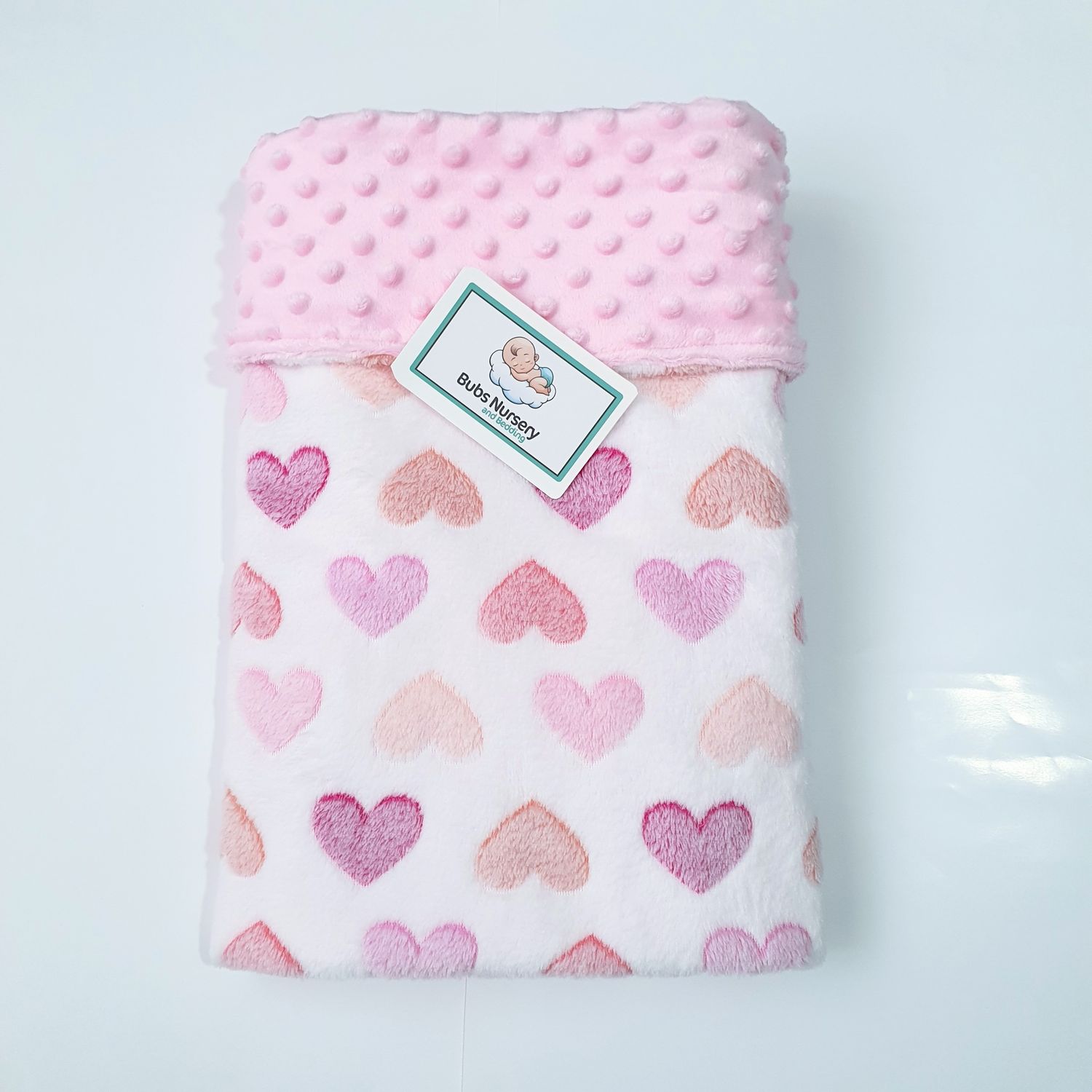 Super soft "Sweet Pink Hearts" Minky + burnout fleece baby blanket