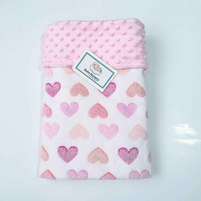 Super soft "Sweet Pink Hearts" Minky + burnout fleece baby blanket