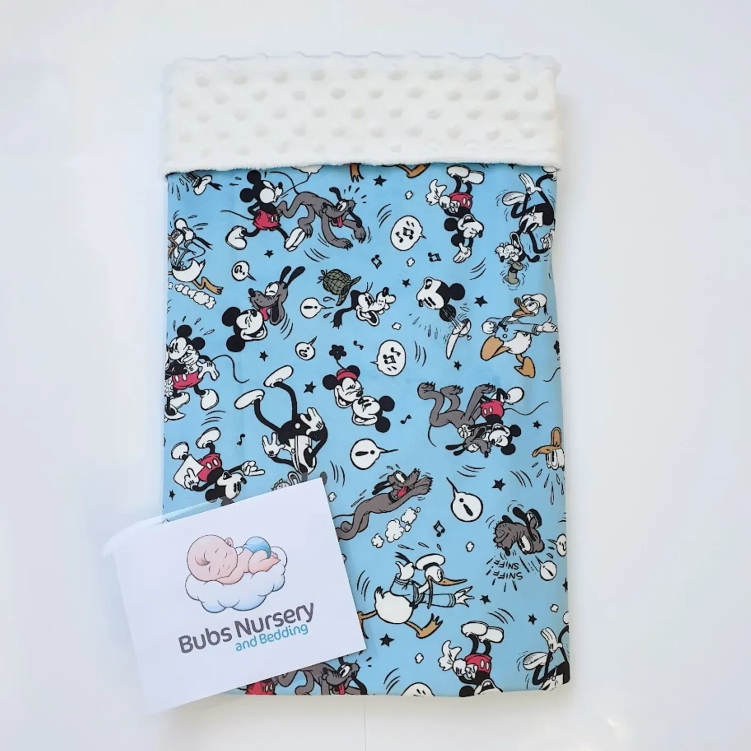 Adorable Mickey Mouse & Friends Minky baby blanket - Blue + white