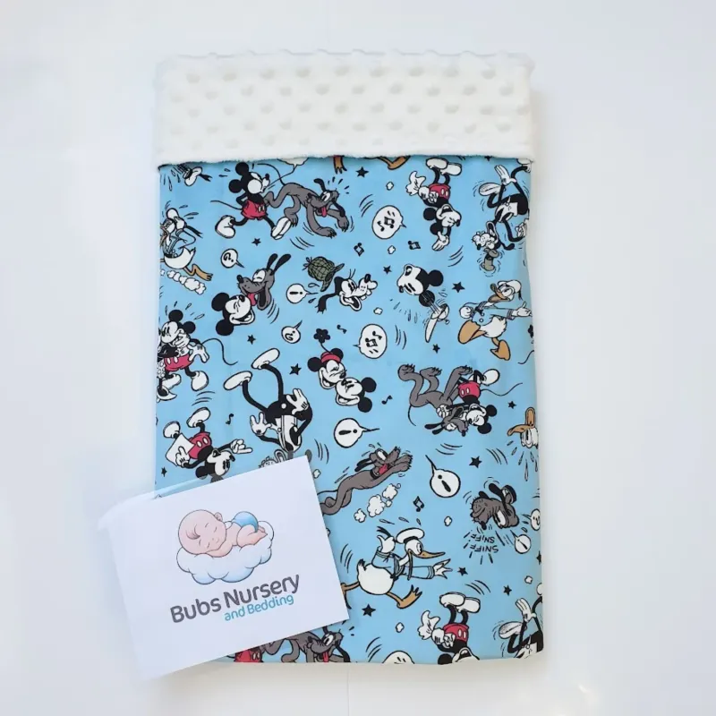 Adorable Mickey Mouse & Friends Minky baby blanket - Blue + white
