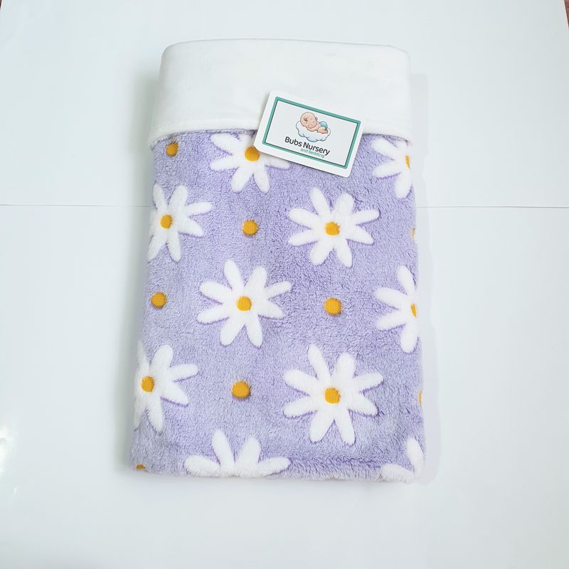 Sweet "White Daisies" smooth soft Minky + burnout fleece baby blanket - Lilac / White