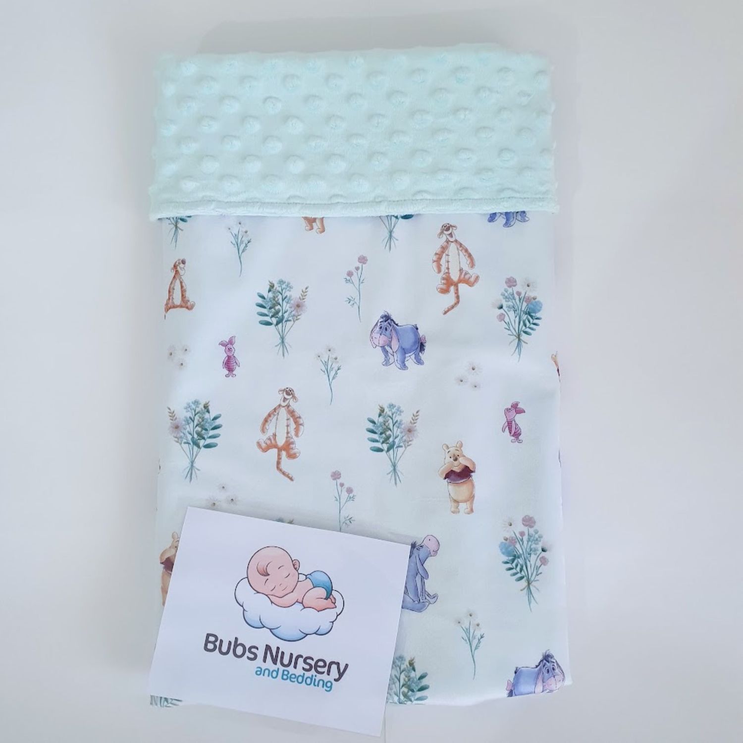 Winnie the Pooh & Friends Soft Minky baby blanket - White + Mint green