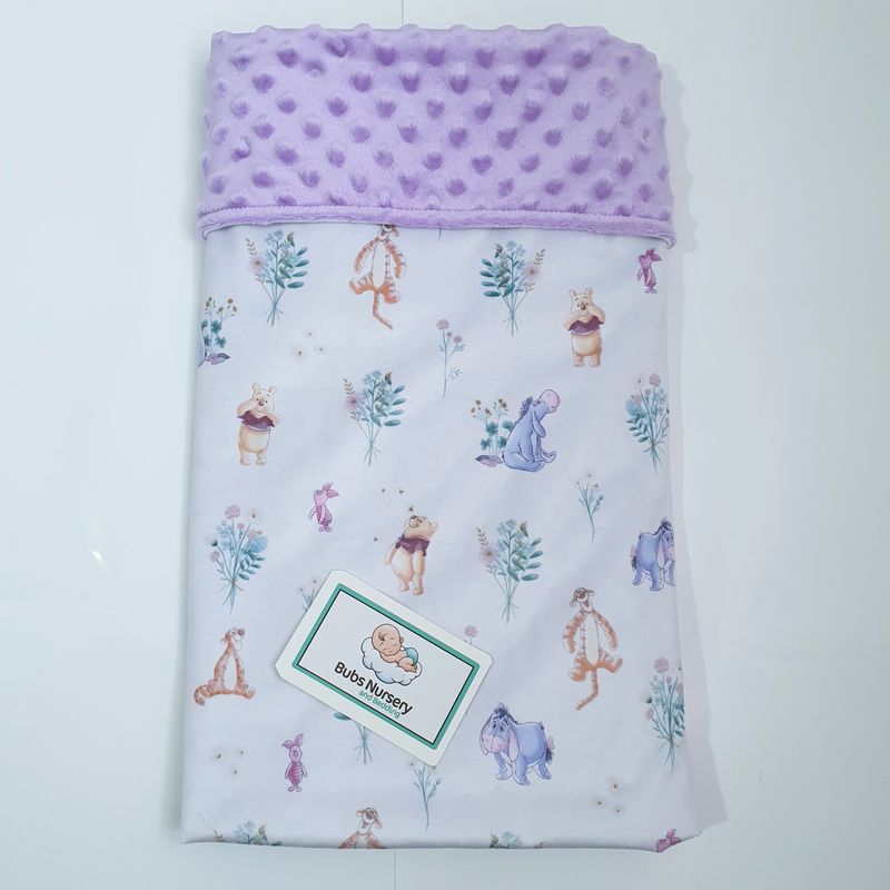 Winnie the Pooh & Friends Soft Minky baby blanket - White + Purple