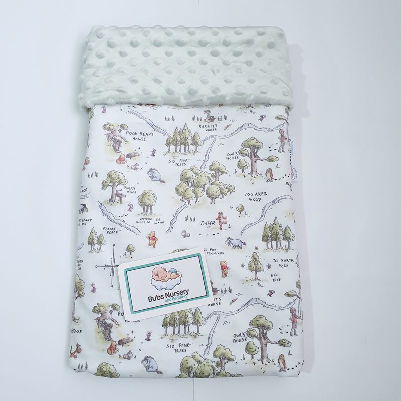 Winnie the Pooh & Friends Soft Minky baby blanket - White + Sage green