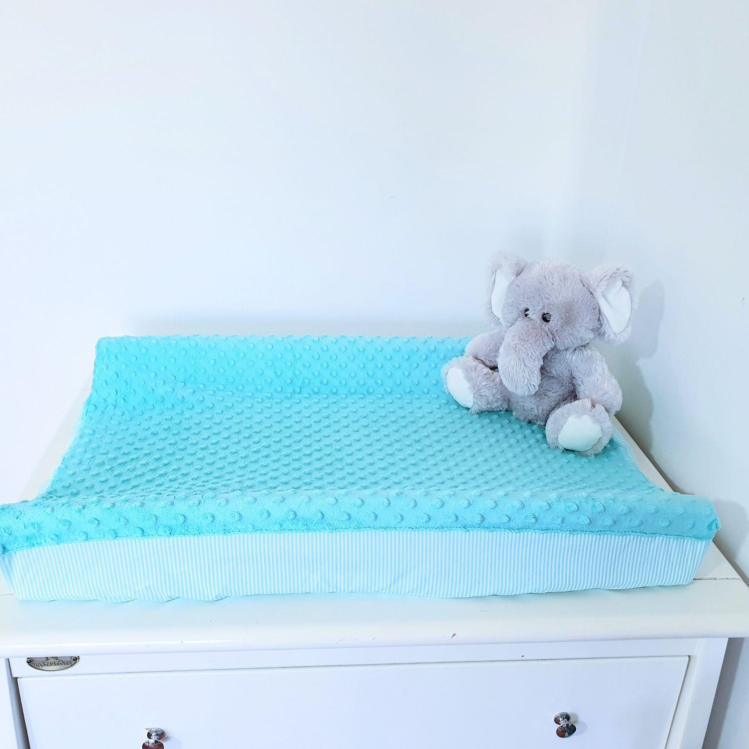 Soft Minky Dot Change Pad Cover – Aqua & White striped - 75 x 50 cm