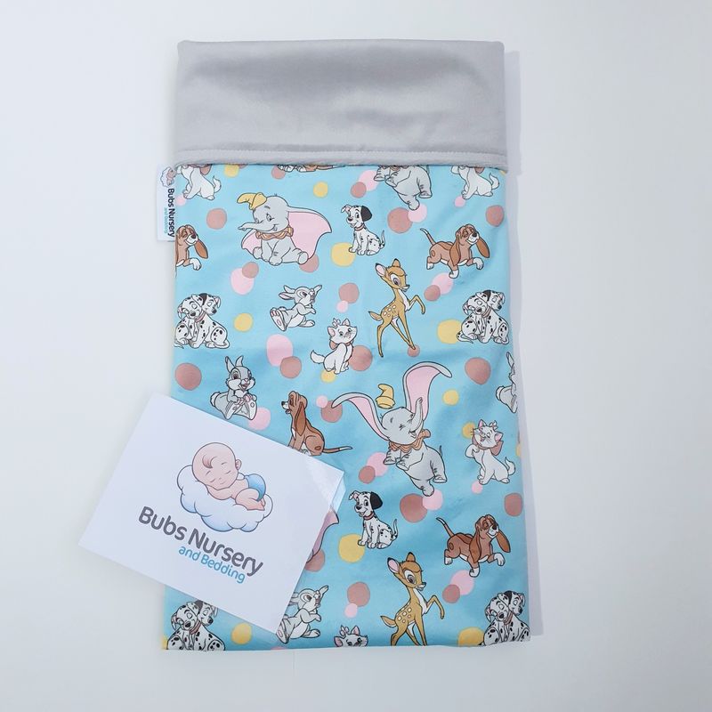 Adorable "Classic Disney characters " Soft Minky baby blanket - Grey + Aqua