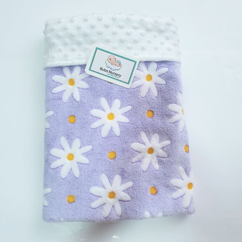 Sweet "White Daisies" soft Dimple Dot Minky + burnout fleece baby blanket - Lilac / White