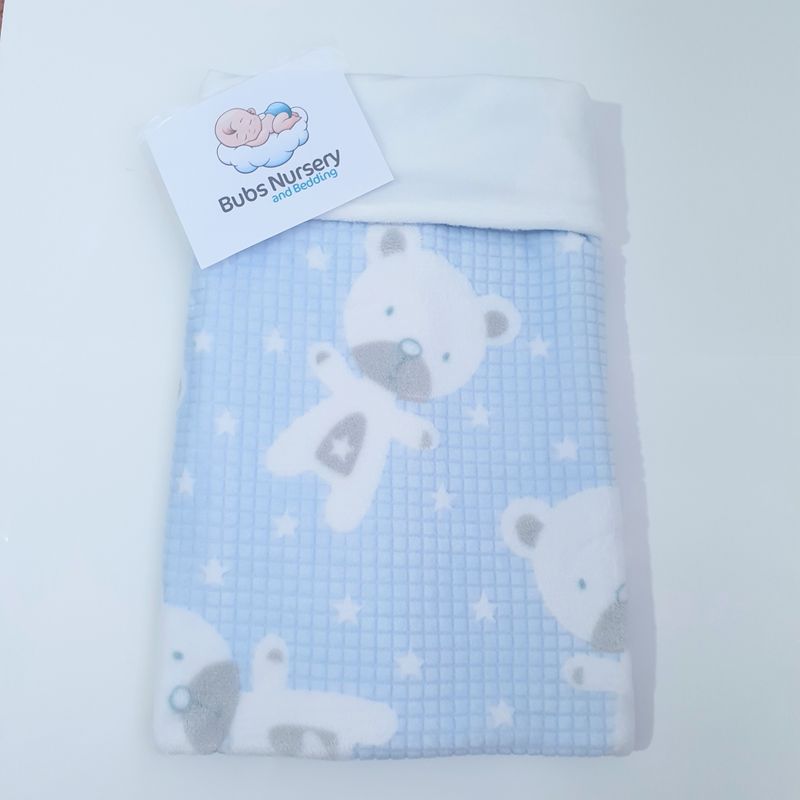 Baby Blue Teddy Bear Blanket – Double Layered Coral Fleece with White Minky Backing