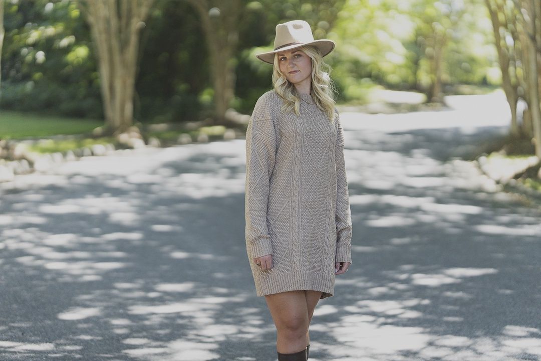 Cable Knit Drop Shoulder Sweater Dress