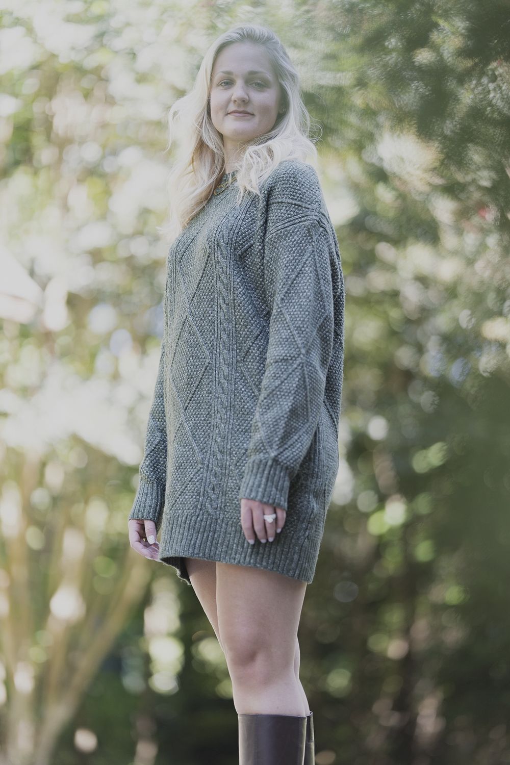 Cable Knit Drop Shoulder Sweater Dress