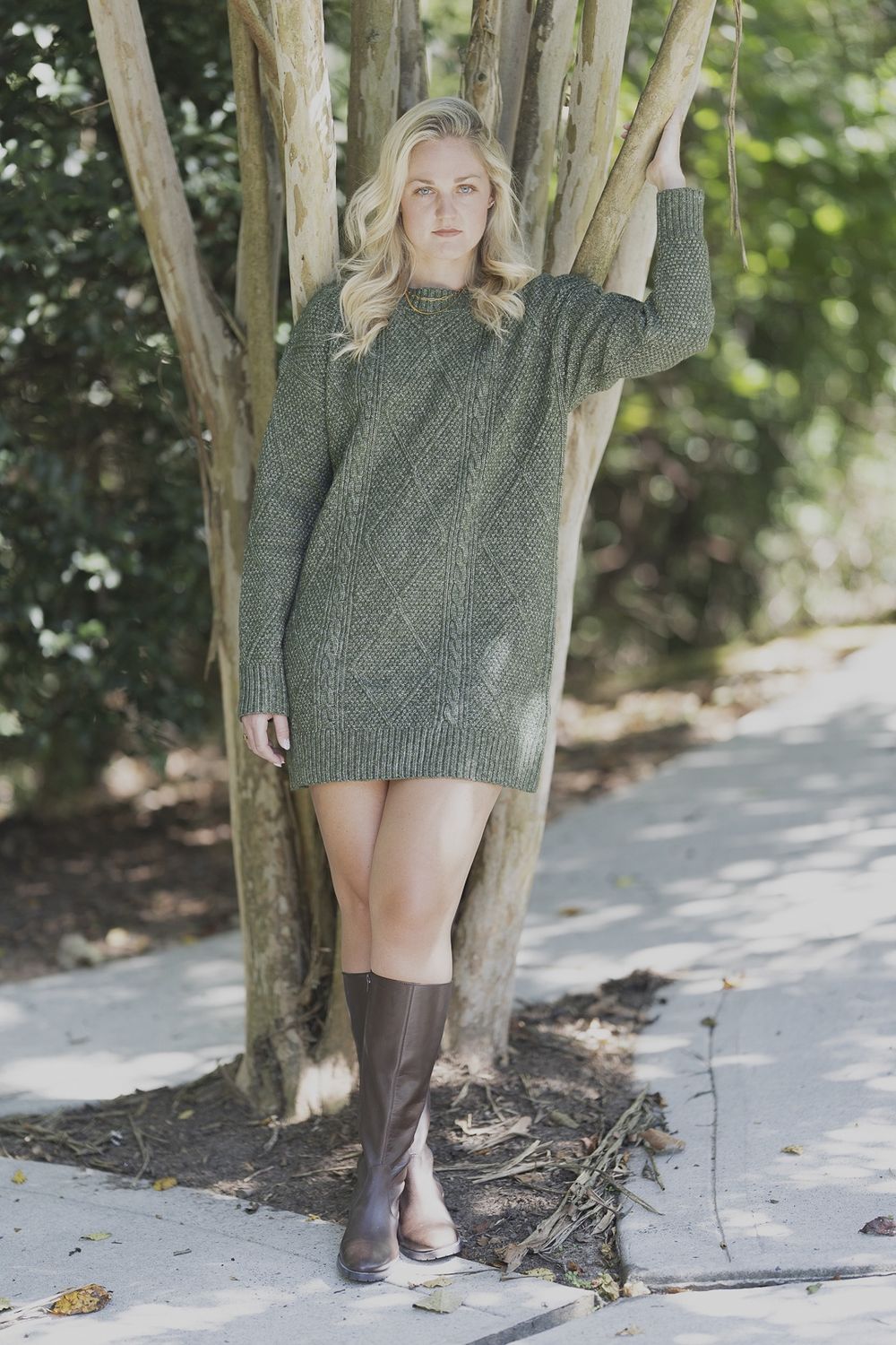 Cable Knit Drop Shoulder Sweater Dress, Color: Mist Green, Fabric: Polyester, Size: Small