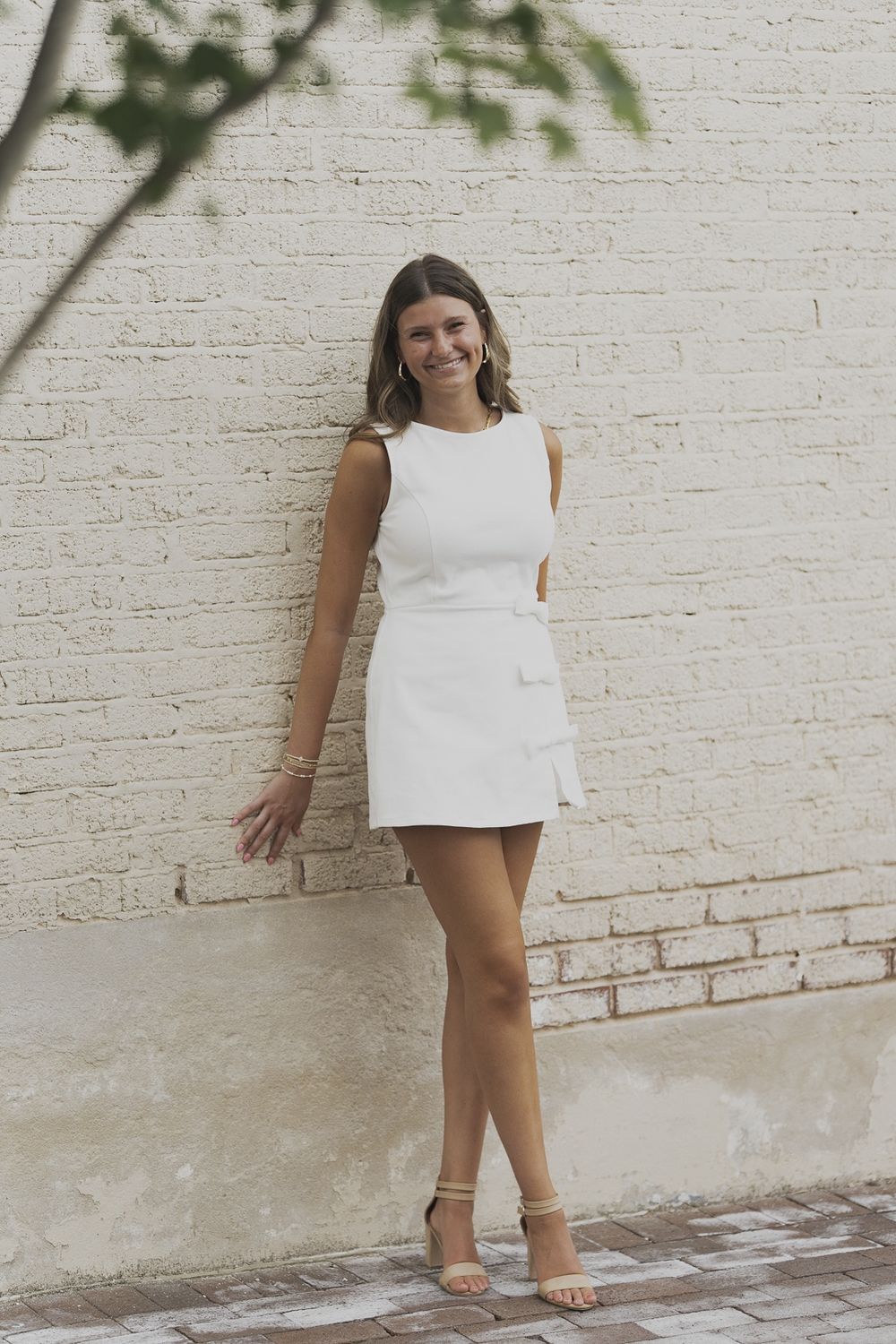 A Solid Woven Skort Romper, Color: White, Size: Small