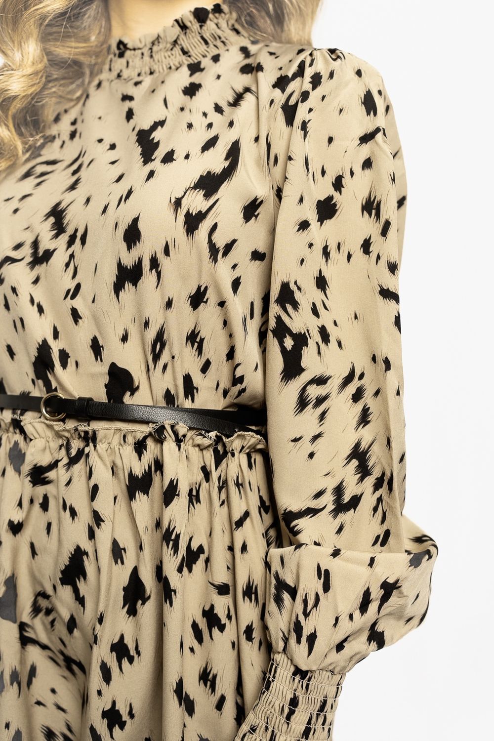 Printed Long Sleeved Strap Patchwork Dress