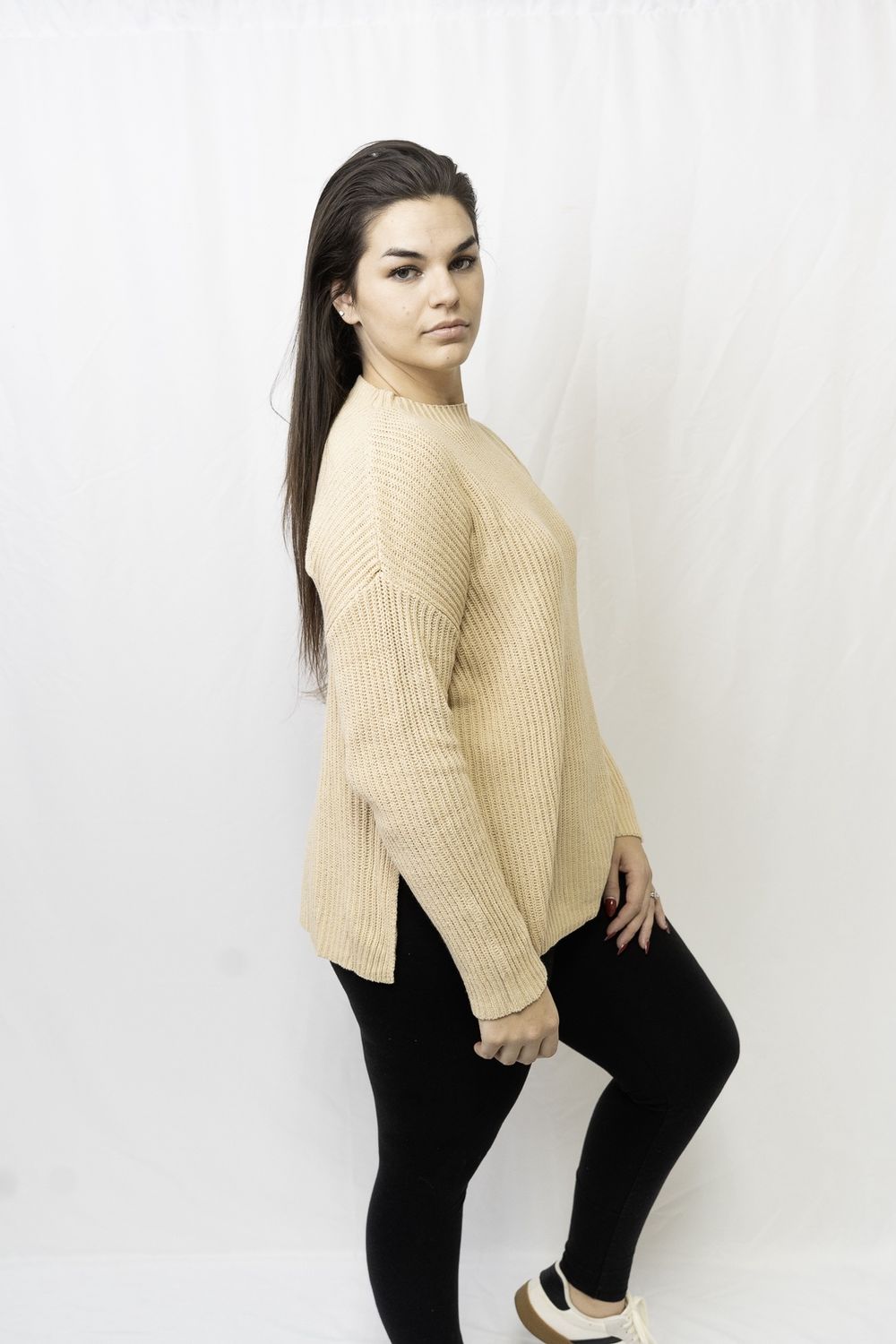 Cable Knit Drop Shoulder Sweater