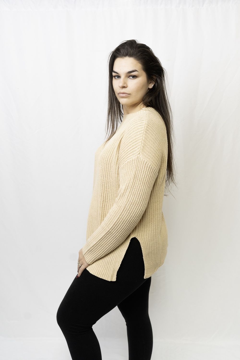 Cable Knit Drop Shoulder Sweater