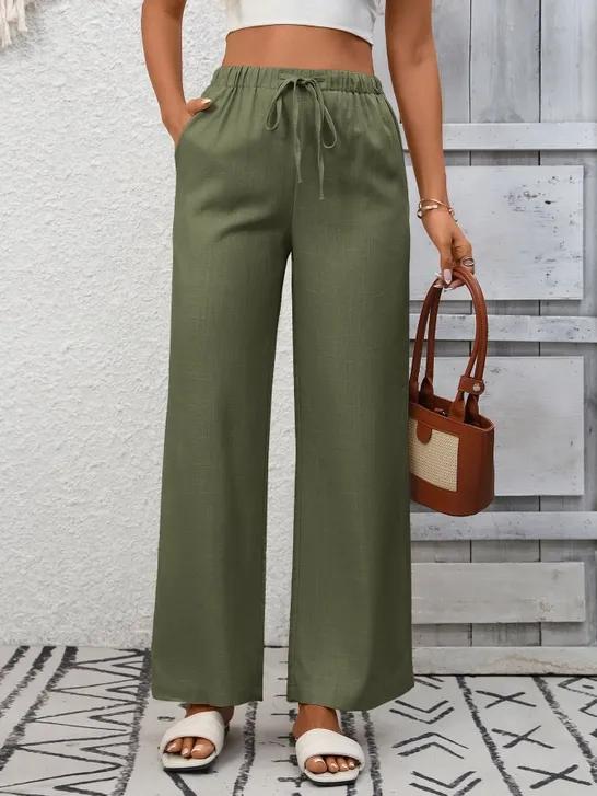 Kiya High Waist Linen Pants, Color: Green, Size: S