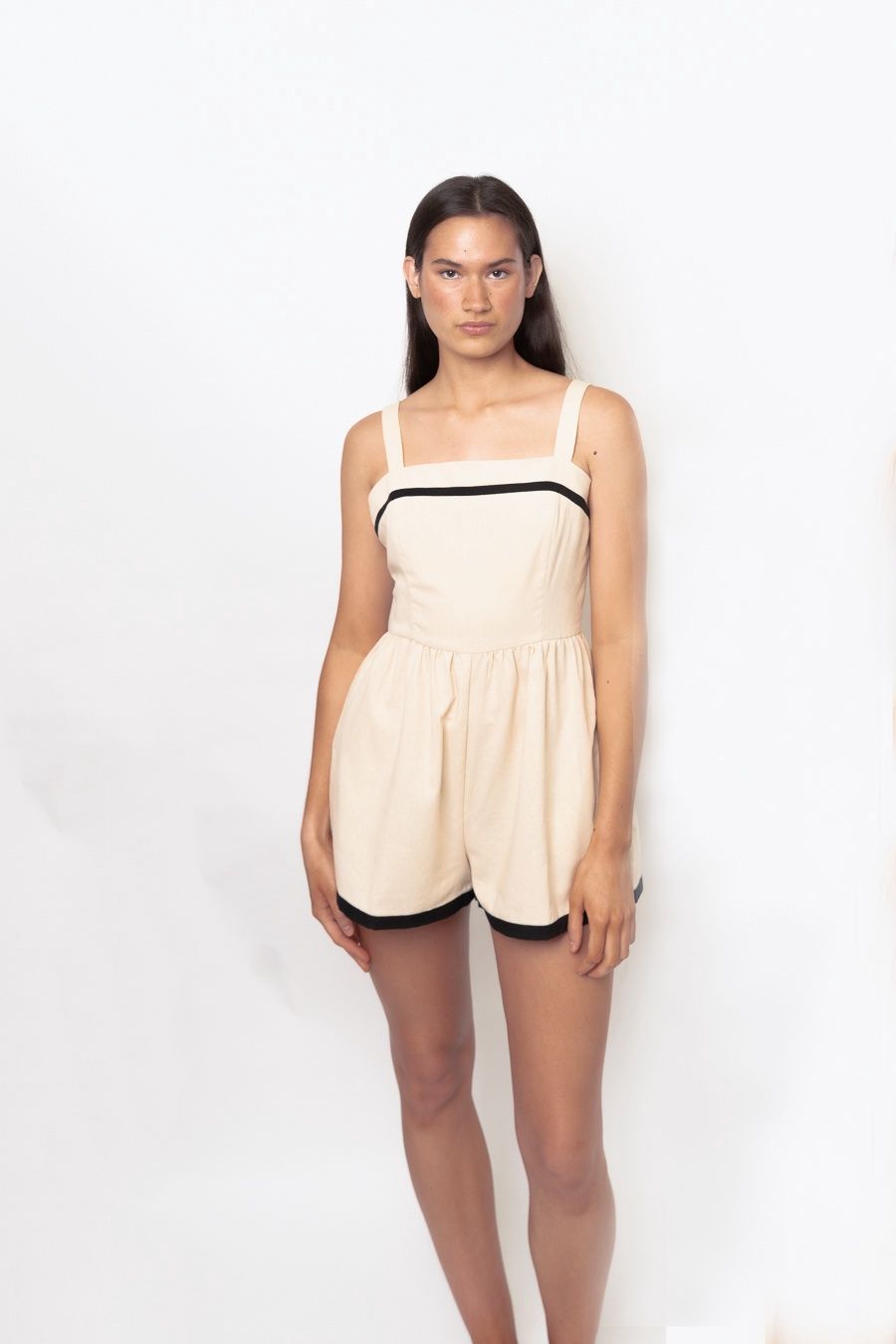Tasia Solid Woven Romper, Color: Taupe, Size: L