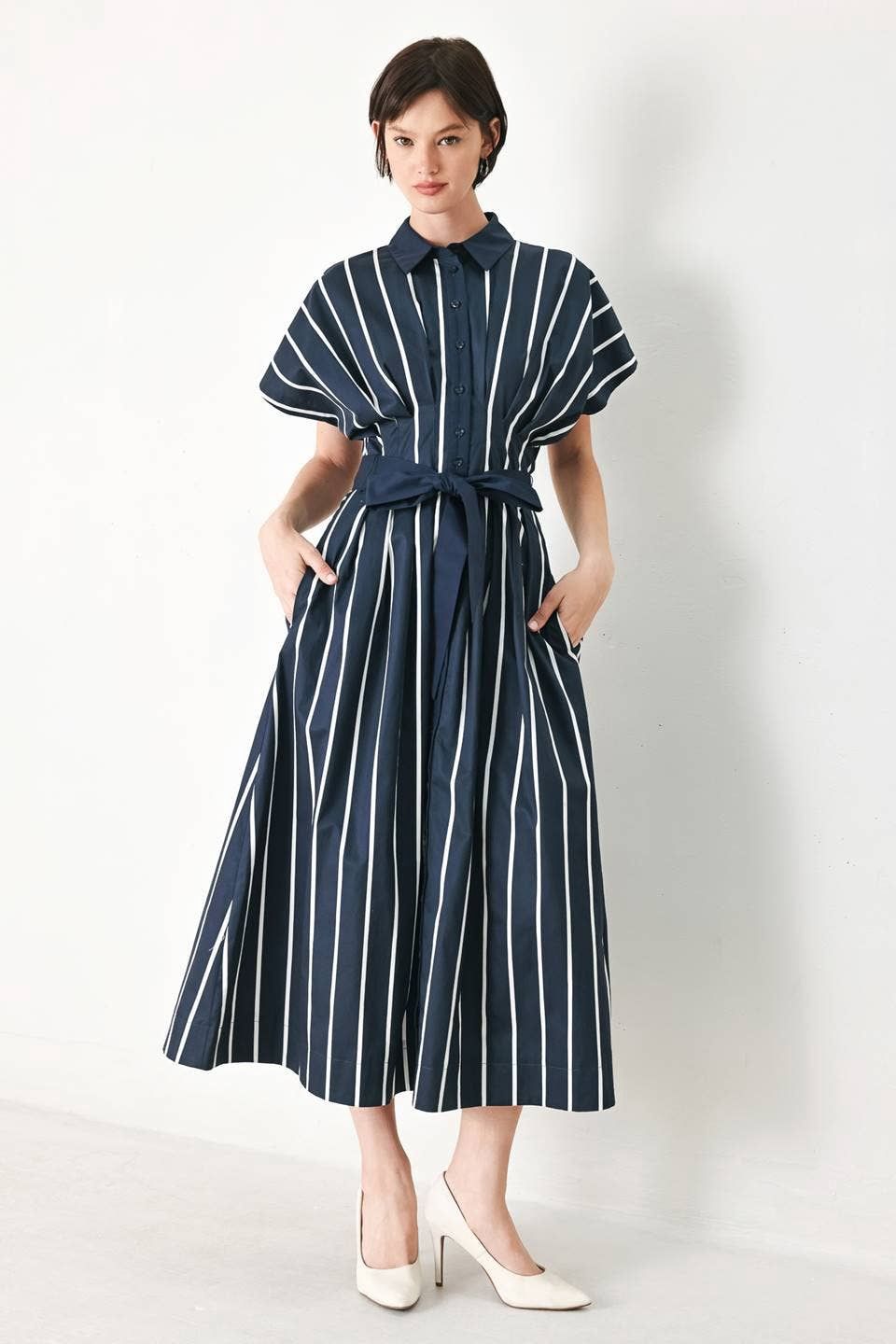 Striped Woven Midi Dress