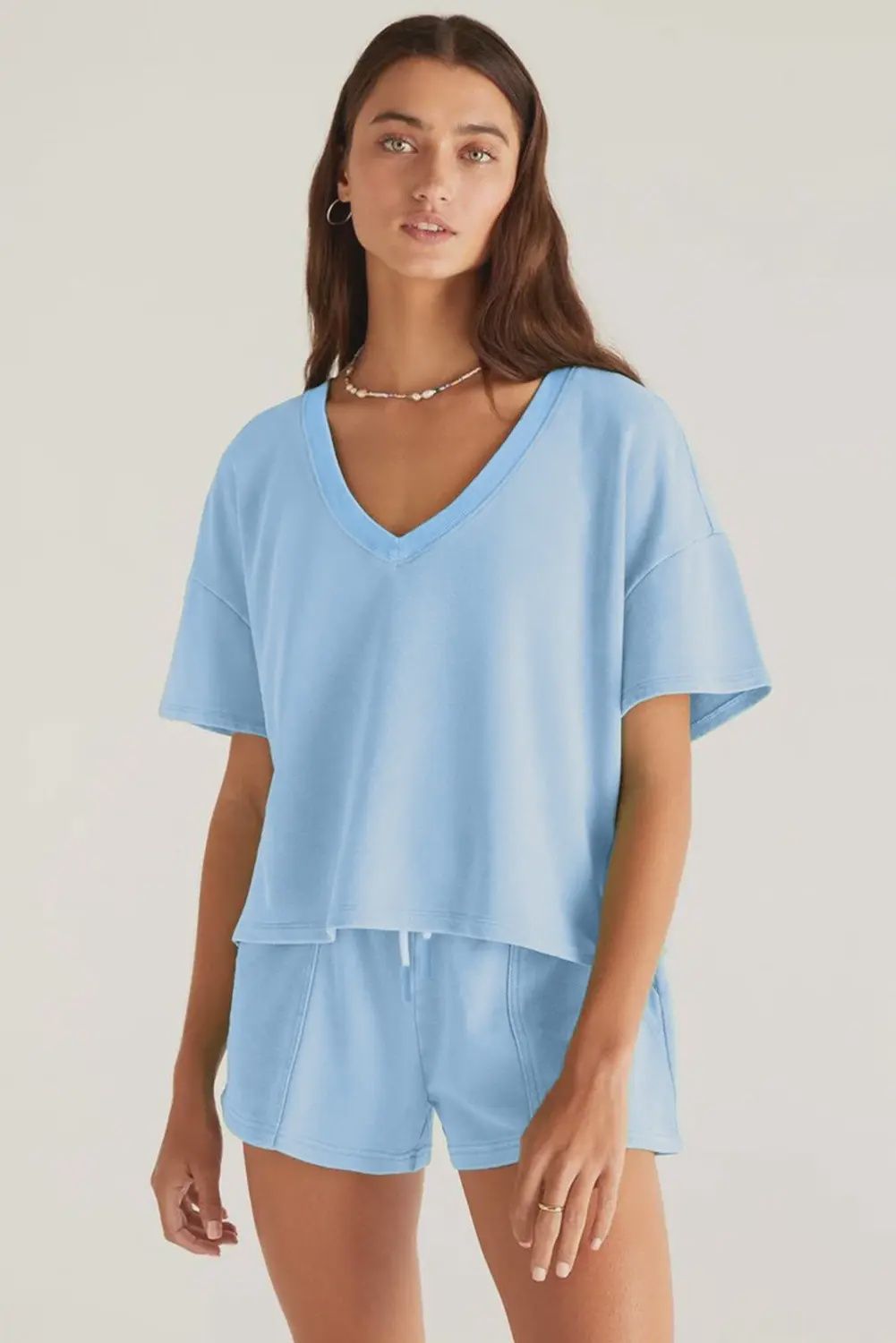 Women’s V-Neck Tee and Drawstring Shorts Lounge Set