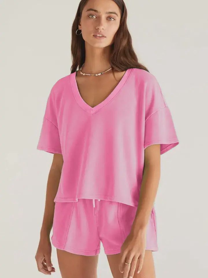 Women’s V-Neck Tee and Drawstring Shorts Lounge Set