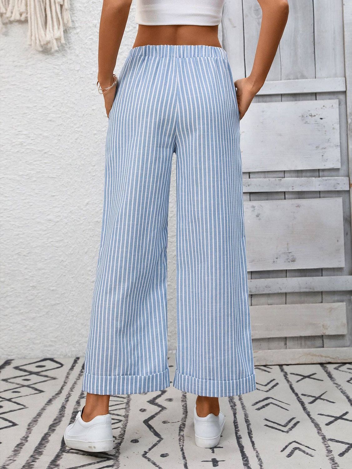 Striped High Waist Casual Pants